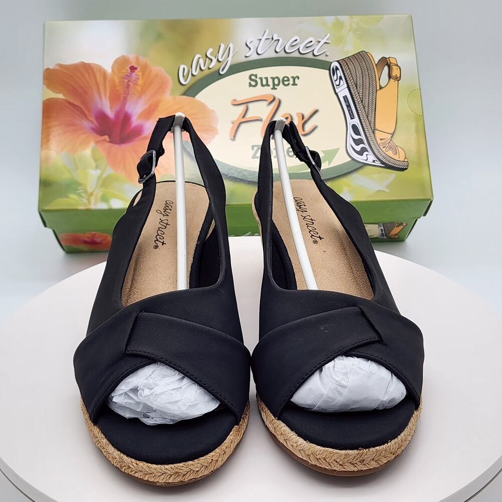 NEW Easy Street Devlin Black Slingback Espadrille Wedge Sandals Women Size 8.5 M - Picture 6 of 9
